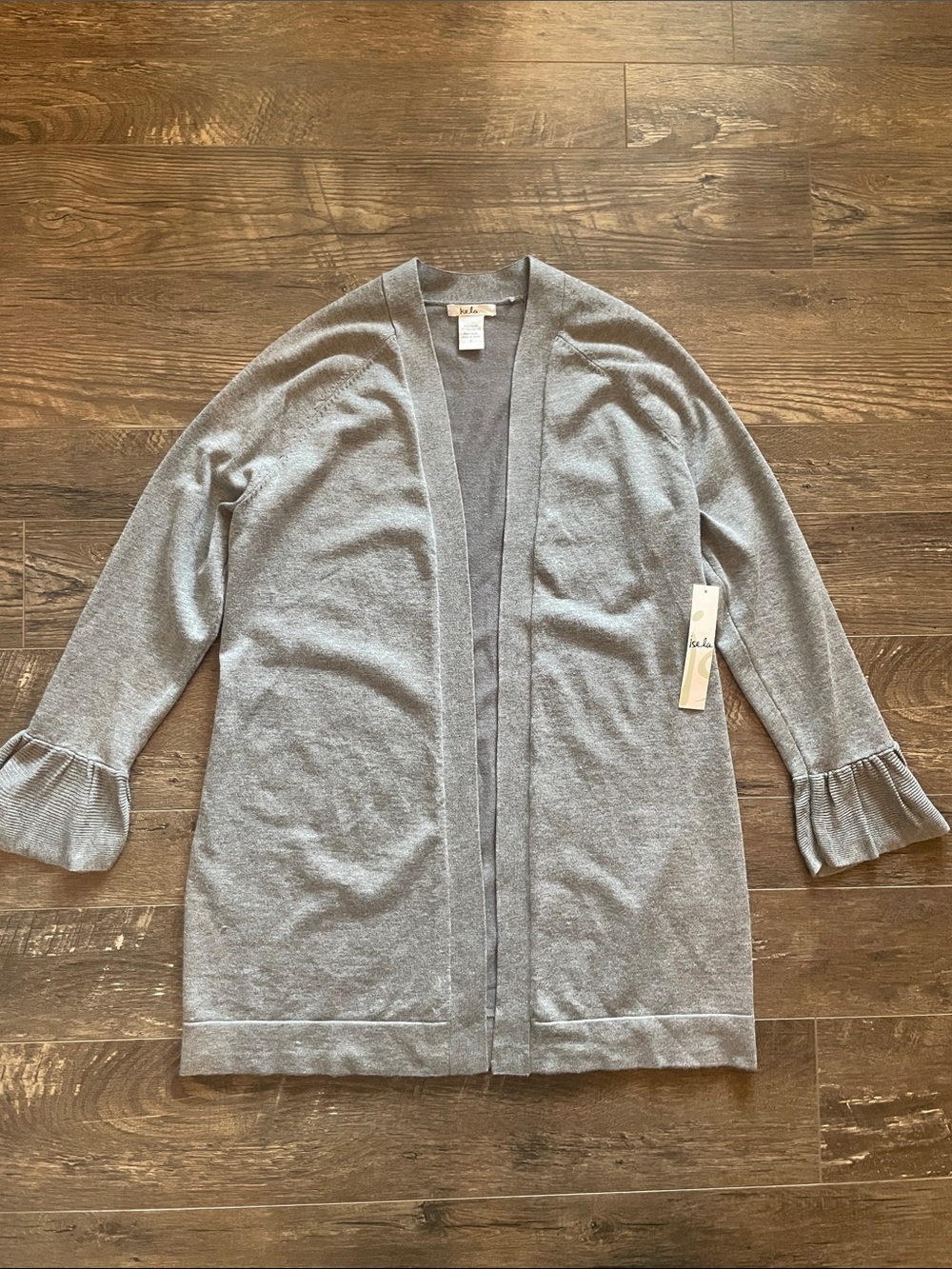 Isela Light Gray Open-Front Cardigan with Ruffle Cuffs Size Small